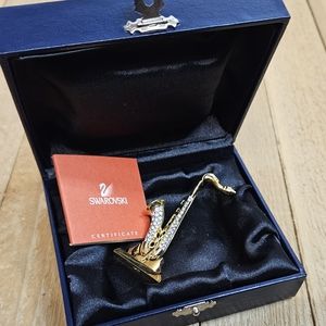 *SOLD* OLIVER WEBER 24K GOLD PLATED SAXOPHONE FIGURINE GENUINE SWAROVSKI CRYSTAL
